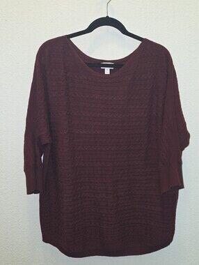 Market & Spruce Women's Cable Knit Maroon Sweater XL